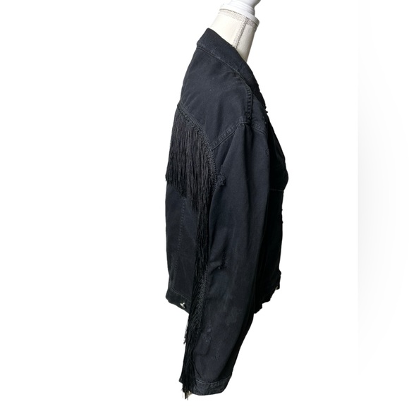 ZARA women’s black denim jacket with fringe back size US M EUC - Picture 3 of 5